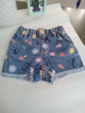 Baby Gap Girls Fruit Floral Denim Shorts Frayed Hem NWT
